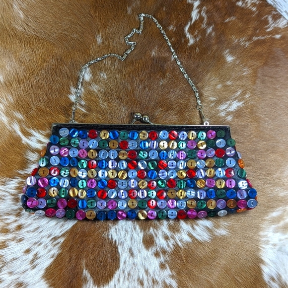 Unbranded Handbags - Satin Kisslock Multi Color Button Handbag